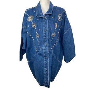 Vintage 80’s Michelle ladies blue denim oversized jean jacket medium